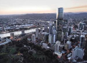 an aerial view of a city with tall buildings at Lvl 50 Skytower Fabulous Views CBD Wifi Carpark by Stylish Stays in Brisbane