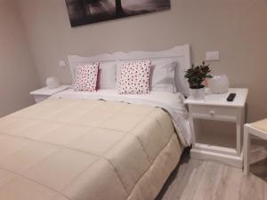 una camera da letto con un grande letto bianco con due cuscini di Reggiolacittàinvisibile B&B a Reggio Emilia