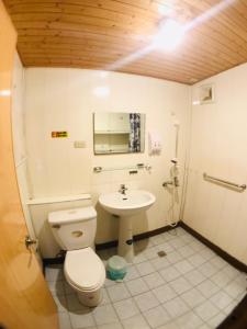 a bathroom with a toilet and a sink at He Feng Homestay in Hualing