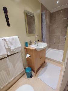 ein Badezimmer mit einem Waschbecken und einer Badewanne in der Unterkunft Arrochoile in Balmaha