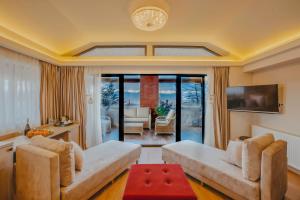 Seventeen Rooms في تيلافي: غرفة معيشة مع أريكة وتلفزيون