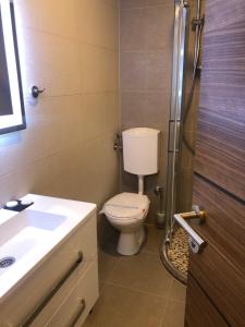une salle de bain avec toilettes, lavabo et douche dans l'établissement Motel Saraj, à Gornji Vakuf 10 autres photos