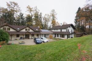 a house with two cars parked in a driveway at Holiday House Vitice 21 in Vitice