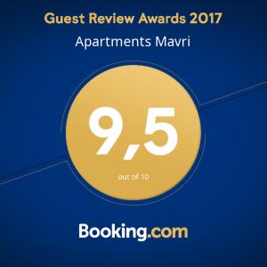 Certyfikat, podpis lub inny dokument wystawiony w obiekcie Apartments Mavri