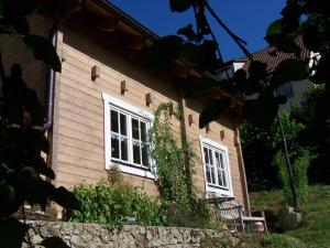 Una casa con dos ventanas en el lateral. en Pension Frauenschuh, en Hirschbach