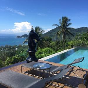 a statue of a horse next to a swimming pool at Naroua Villas in Koh Tao