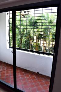 einen Blick durch ein Fenster eines Käfigs mit einem Hund in der Unterkunft "Tu Lugar en el Norte" Dpto SADIMA - Barrio Norte in San Miguel de Tucumán