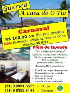 un flyer pour aza a casa do ico dans l'établissement Guarujá A Casa do O Tio, à Guarujá