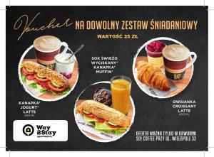 a flyer for a restaurant with plates of food and drinks at Way2Stay Old Town in Kraków