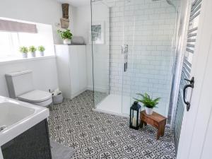 a bathroom with a shower and a toilet at 3 Poole End in Clitheroe