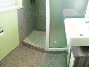 a small bathroom with a shower and a sink at Ferienwohnung Christian in Bad Birnbach