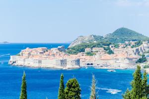a view of the town of dubrovnik on the ocean at Apartments Shining Star in Dubrovnik