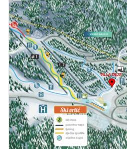 a map of the ski area with a red heart at Apartments Villa Deja in Jahorina