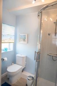 uma casa de banho com um WC e um chuveiro em BAKERY CENTRAL em Cromer