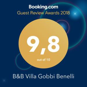 a poster for a guest review awards with a yellow circle at Villa Gobbi Benelli in Corsanico-Bargecchia