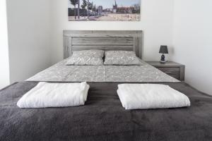 een slaapkamer met een bed met 2 kussens erop bij 4U Alojamento - Terraço & Varanda in Abrantes