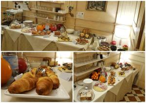 a collage of pictures of a buffet with croissants and food at Albergo delle Drapperie in Bologna