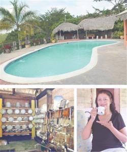 une femme prenant une photo d'une piscine dans l'établissement Los Bohios Campo Añil, à Jarabacoa