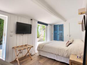 a bedroom with a bed and a tv on a wall at Villa Riviera in Cannes