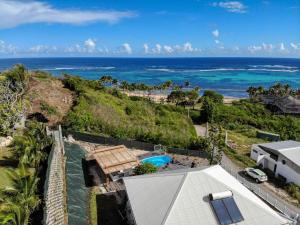 an aerial view of the beach and the ocean at Villa Thomana, piscine, vue mer et plage à 100 m ! in Le Moule