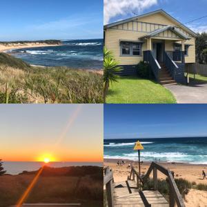 a collage of photos of a house and a beach at Sinnamon's By The Sea in Kilcunda