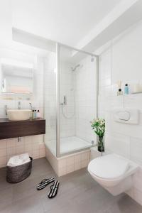 een badkamer met een douche, een toilet en een wastafel bij VISIONAPARTMENTS Baarerstrasse - contactless check-in in Zug