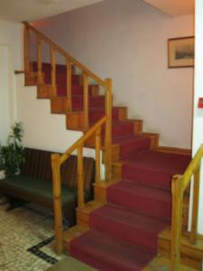a staircase in a building with red carpet at Casa Morgado in Almeida