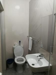 a white bathroom with a toilet and a sink at Emangunini Guest house in Richards Bay