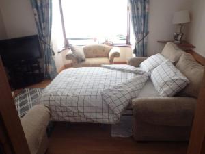 een woonkamer met een bed en een bank bij Torrent Cottage in Coalisland