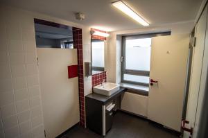 baño con lavabo y ventana en Ausbildungshotel St. Theresia en Múnich