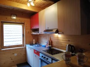 a small kitchen with a stove and a window at Vikendice Biocinovici in Kolašin