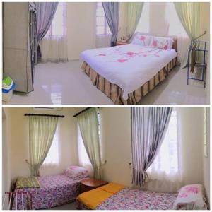 due immagini di una camera da letto con un letto e una finestra di Homestay Terengganu Faidaville a Kuala Terengganu