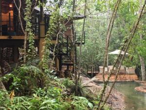 un bâtiment avec un escalier au milieu d'une forêt dans l'établissement Rambas Reserve, à Avissawella