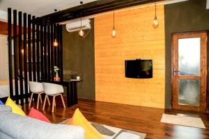 a living room with a couch and a tv at Eden Studio Apartments - 1 in Colombo