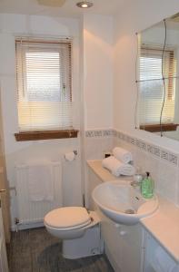 a white bathroom with a toilet and a sink at Kelpies Serviced Apartments-McKay in Falkirk