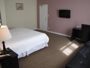 1 dormitorio con 1 cama y TV de pantalla plana en Barclay Hotel, en Vancouver