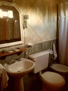 a small bathroom with a toilet and a sink at Kau Kaleshen in El Calafate