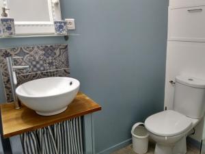 a bathroom with a sink and a toilet at La maison du Plo in Fabrezan