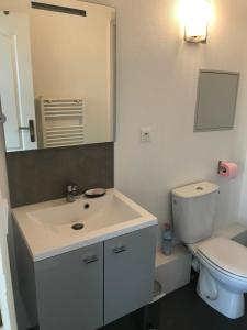 a bathroom with a white sink and a toilet at T1bis meublé tout confort in Tours