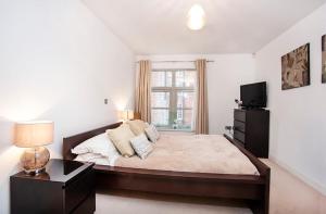 1 dormitorio con 1 cama grande y TV en 16 John Walker House, en York