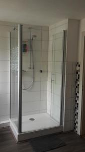 una doccia con una porta in vetro in un bagno di Haus Zwanzig a Weisel