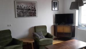 sala de estar con 2 sillas y TV en Haus Zwanzig, en Weisel