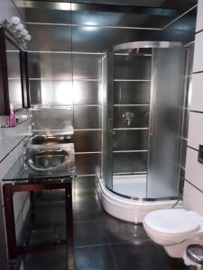 ein Bad mit einer Dusche und einem WC. in der Unterkunft BAKU CITY CENTER 3. Bedrooms 3. in Baku
