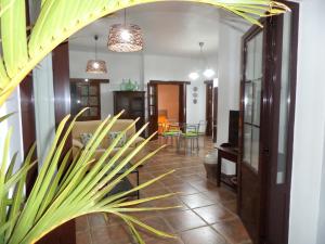 een woonkamer met een tafel en een plant bij Apartamento rural Los Roferos in Guatiza