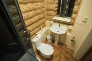 Baño pequeño con aseo y lavamanos en Svetliy Terem Hotel en Suzdal