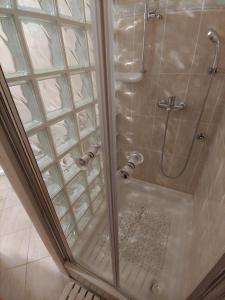 una doccia con porta in vetro in bagno di Family Apartments Ankica a Crikvenica