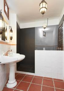 a bathroom with a sink and a shower at La Almunia de la Alpujarra in Yegen