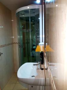 a bathroom with a sink and a glass shower at Apartamento Realejo centro ciudad in Granada