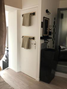 クレルモン・フェランにある2 Lofts Cosy de cachet idéalement situés au Centre Ville de Clermont-Ferrandのバスルーム(タオル付)