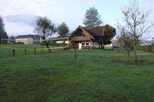een huis in een veld met een net in het gras bij Apartmenthaus Pernull in Tröpolach +100 foto's